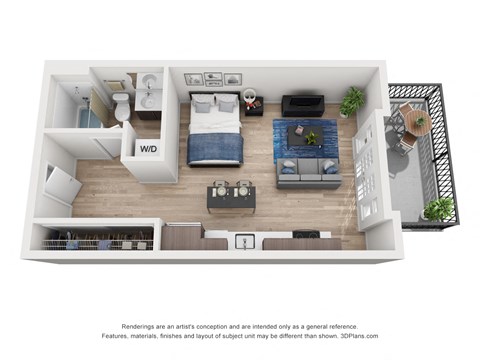 Floor plan for studio, 1 bath, 540 sqft